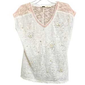 Nwot Miss Me Ivory/Blush Pink Textured Knit Aurora Borelle Stones/Pearls…